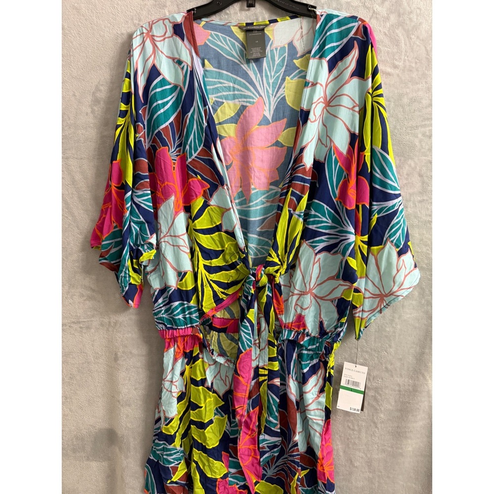 Vince Camuto Womens Tropical Floral Tie Front Romper Multi Color NWT. Sz M. $138 - Picture 3 of 7